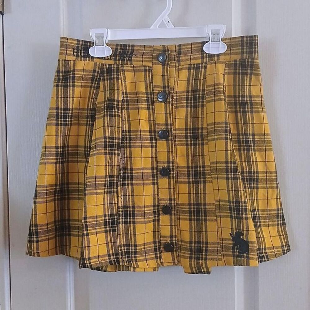Harry Potter Hufflepuff Pleated Yellow/black Plaid Skirt Academia Clueless Goth